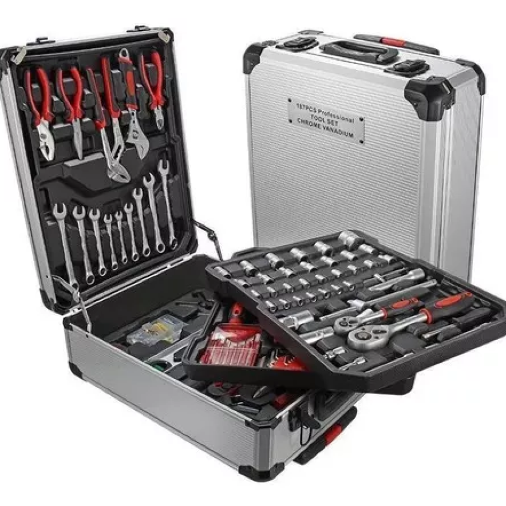 Maletín de Herramientas Profesional 187 Piezas — Set Completo para el Hogar