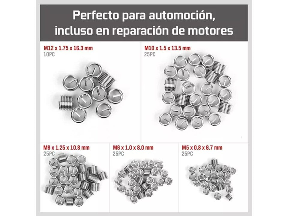 Kit 131 Piezas Reparación de Roscas Helicoil — M5 a M12 con Insertos | Recupera Hilos Dañados