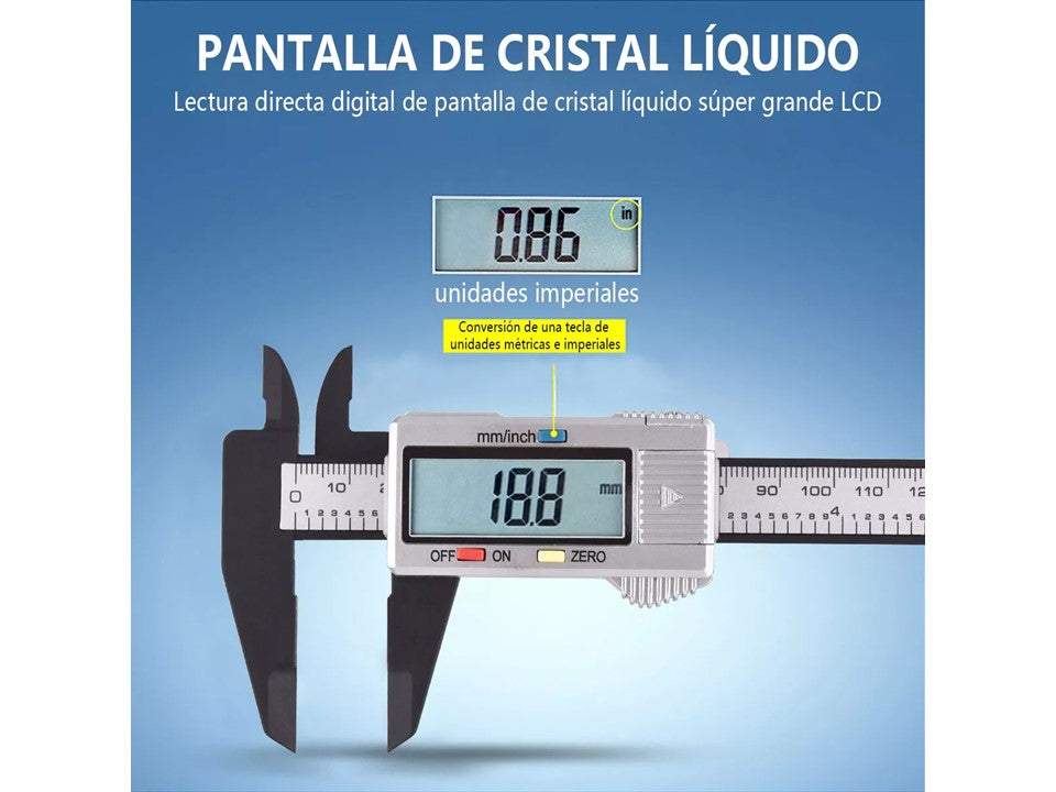 Pie de Metro Digital 0-150mm — 4 Modos de Medición, mm/Pulgadas | Calibrador con Pantalla LCD
