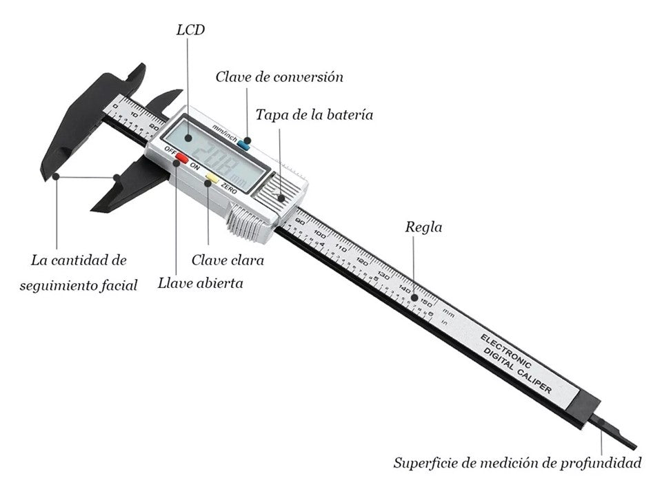 Pie de Metro Digital 0-150mm — 4 Modos de Medición, mm/Pulgadas | Calibrador con Pantalla LCD