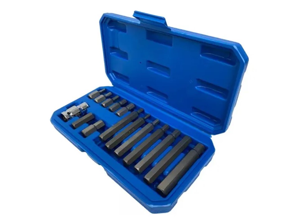 Set 15 Puntas Hexagonales 4-12mm Cromo-Vanadio — Cortas y Largas con Adaptador