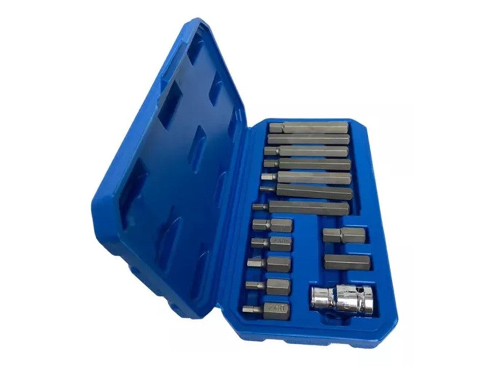 Set 15 Puntas Hexagonales 4-12mm Cromo-Vanadio — Cortas y Largas con Adaptador