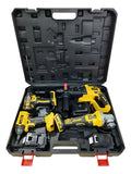 Set 4 Herramientas Inalámbricas Tasbel 98V — Taladro, Esmeril, Rotomartillo y Llave de Impacto | 2 Baterías + Maletín