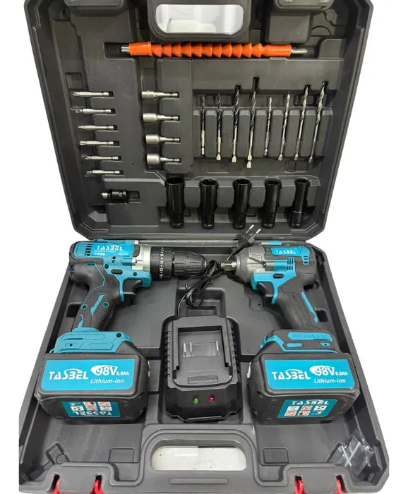 Combo Llave de Impacto + Taladro Atornillador Inalámbrico 98V Tasbel Brushless | 330 N·m + Accesorios