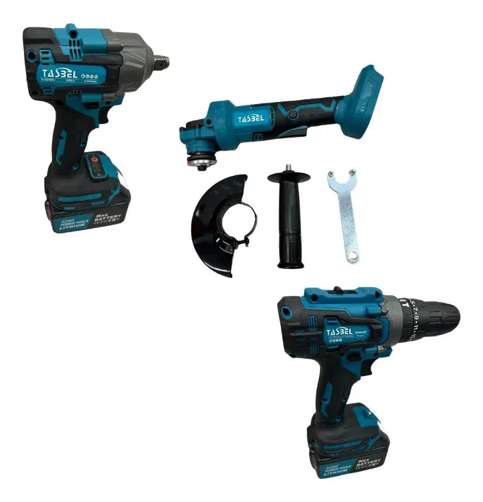 Set 3 Herramientas Inalámbricas Tasbel 98V Brushless — Taladro, Llave de Impacto y Esmeril | 2 Baterías