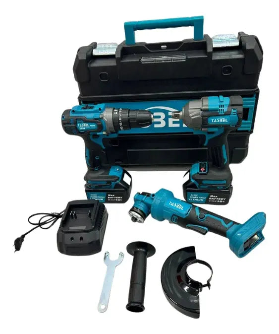 Set 3 Herramientas Inalámbricas Tasbel 98V Brushless — Taladro, Llave de Impacto y Esmeril | 2 Baterías