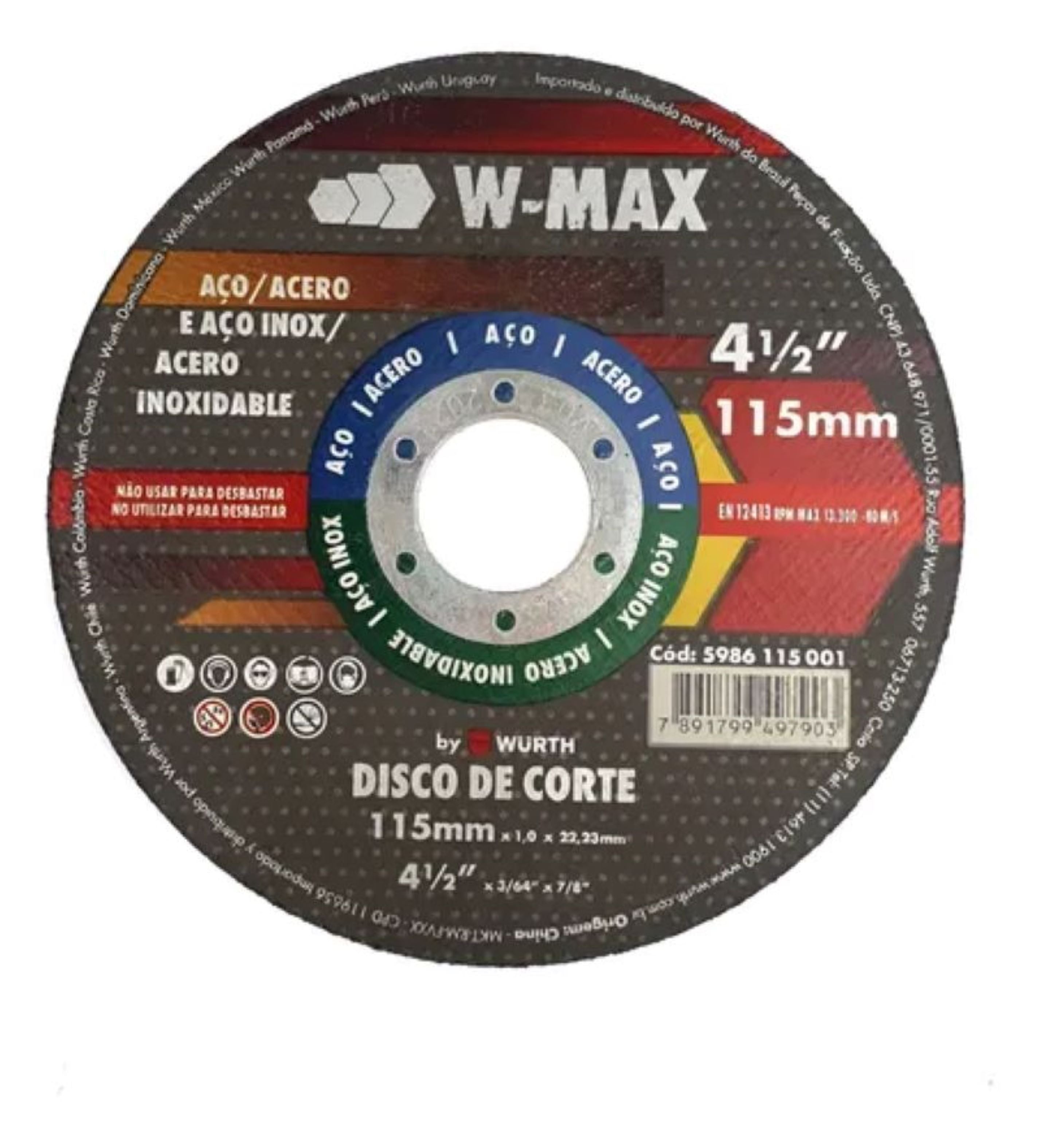 Disco de Corte Acero Inox Würth 4½" 1mm — Pack 50 Unidades | Corte Rápido y Limpio