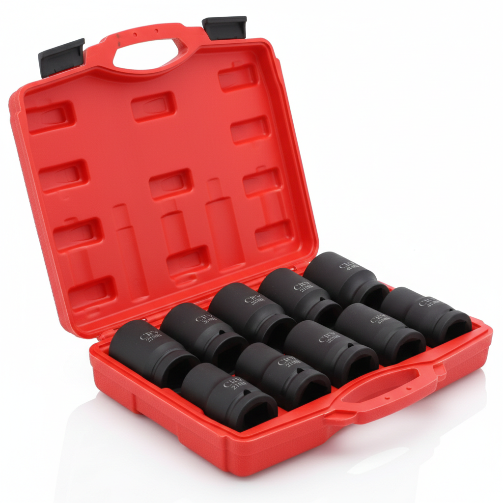 Juego de Vasos de Impacto 1/2" — 10 Piezas 22 a 41mm | Acero 45 para Mecánica Pesada