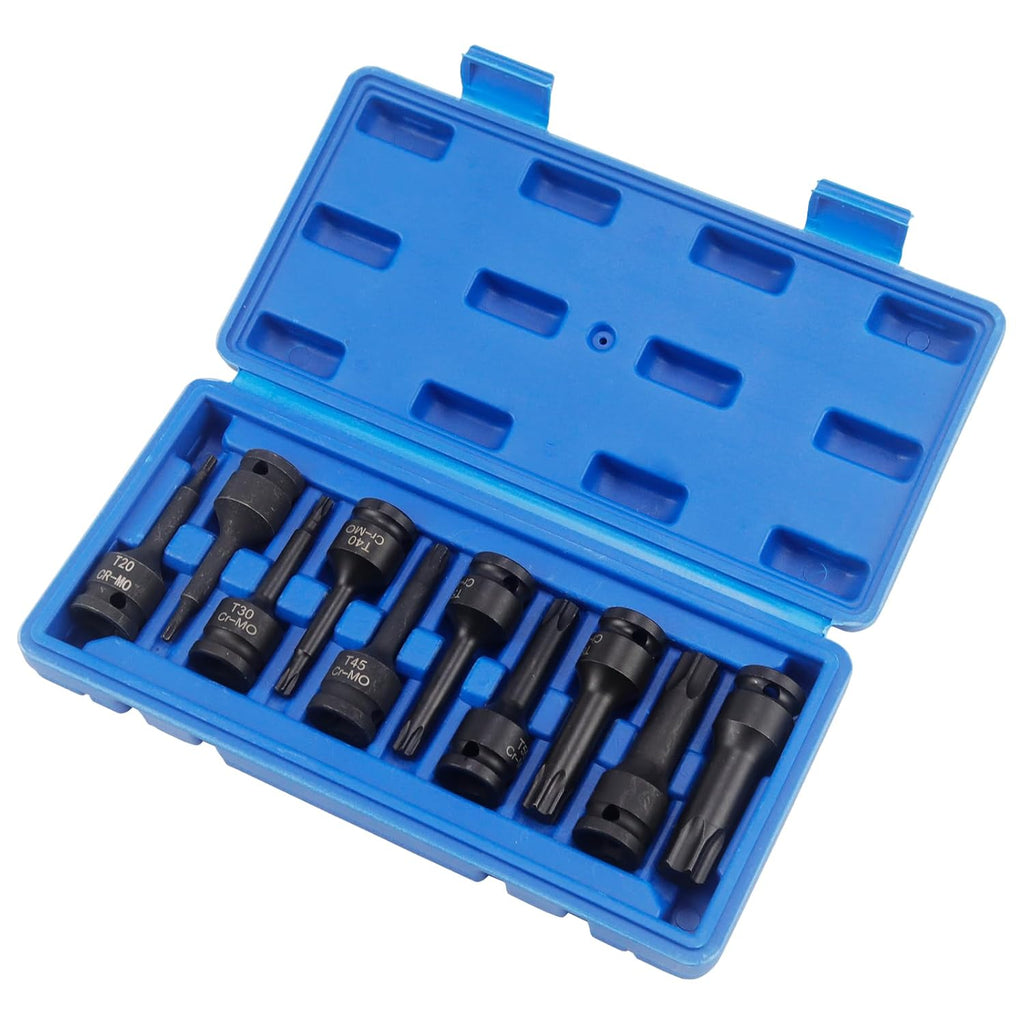 Set Dados de Impacto TORX 10 Piezas T20-T80 — Mando 1/2" Cr-V | Alto Torque Automotriz