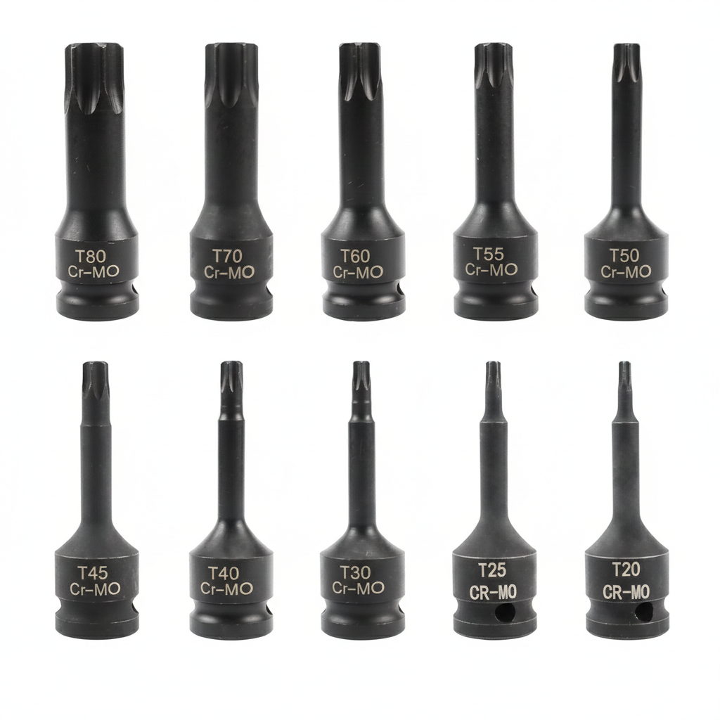 Set Dados de Impacto TORX 10 Piezas T20-T80 — Mando 1/2" Cr-V | Alto Torque Automotriz