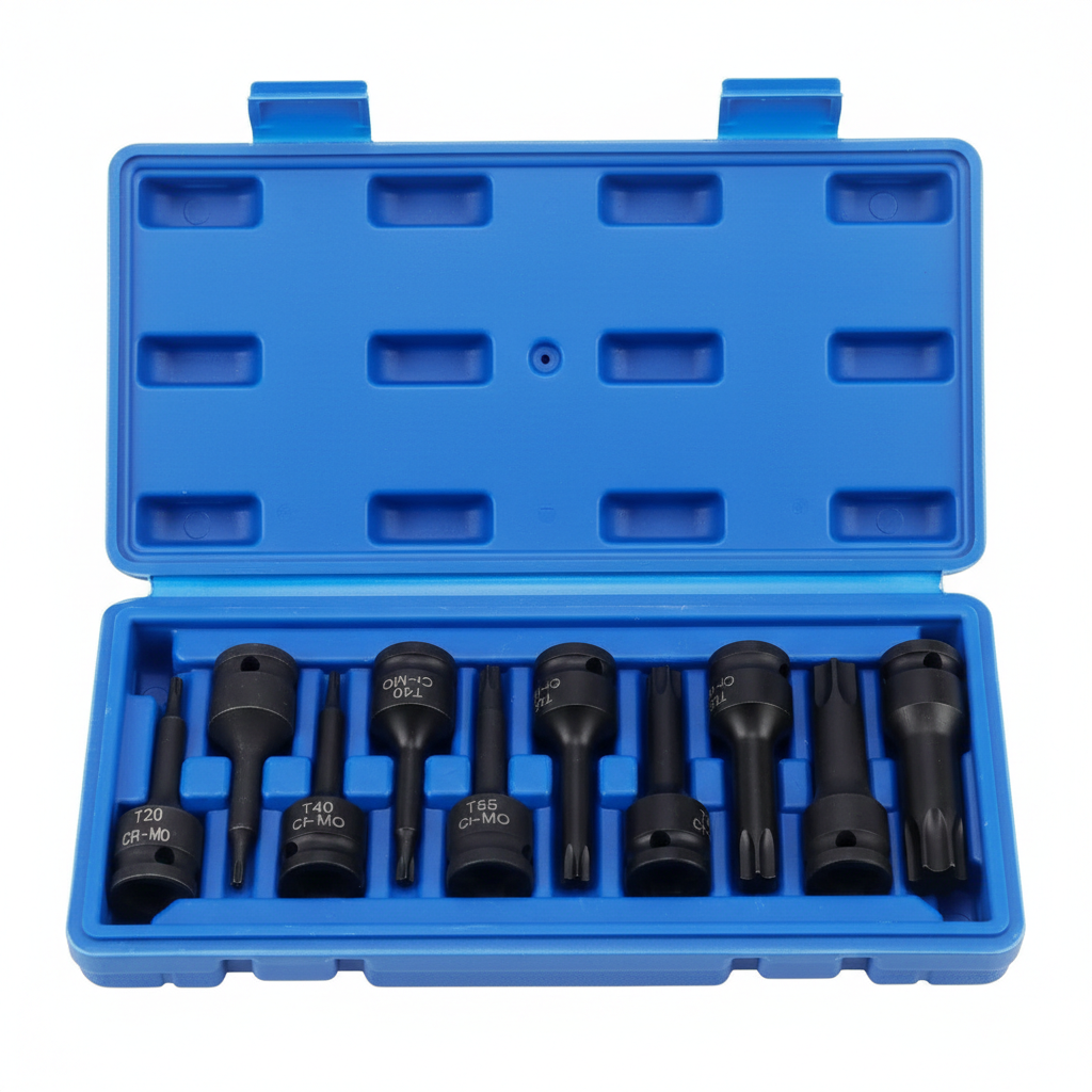 Set Dados de Impacto TORX 10 Piezas T20-T80 — Mando 1/2" Cr-V | Alto Torque Automotriz