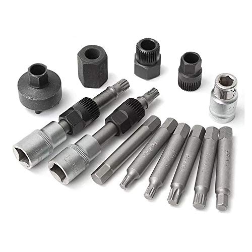 Set Extractor de Poleas de Alternador 13 Piezas — Bits Cuña y Estrella | Acero al Carbono con Maletín