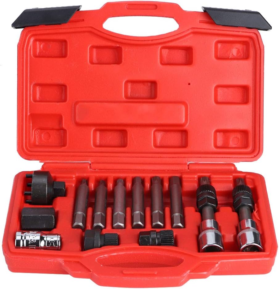 Set Extractor de Poleas de Alternador 13 Piezas — Bits Cuña y Estrella | Acero al Carbono con Maletín