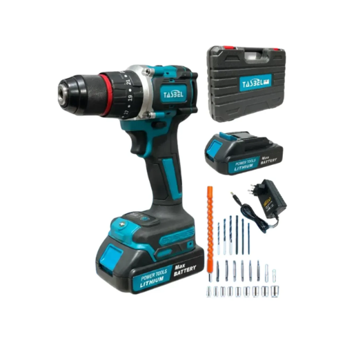 Taladro Inalámbrico Tasbel Azul 98V — 3 en 1, Mandril Metálico 13mm, 3500 rpm | 2 Baterías 4Ah