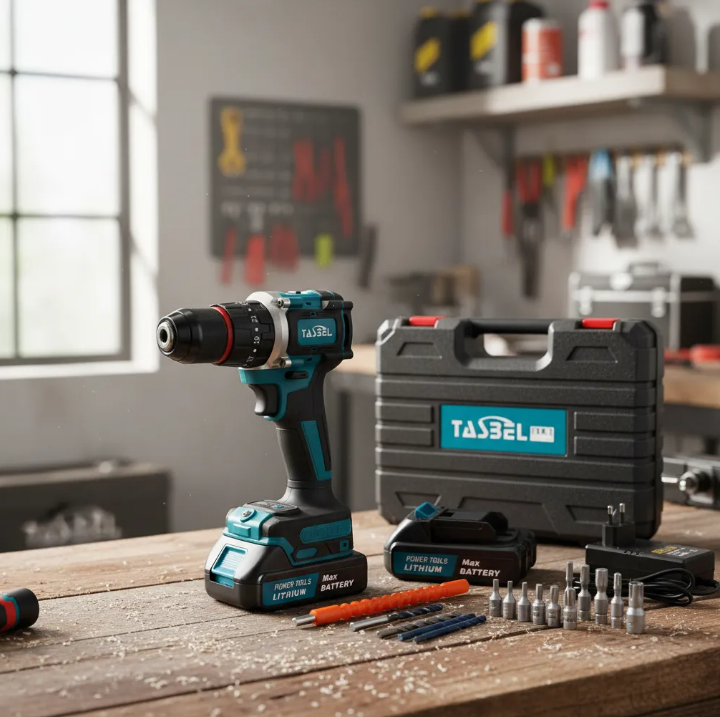 Taladro Inalámbrico Tasbel Azul 98V — 3 en 1, Mandril Metálico 13mm, 3500 rpm | 2 Baterías 4Ah