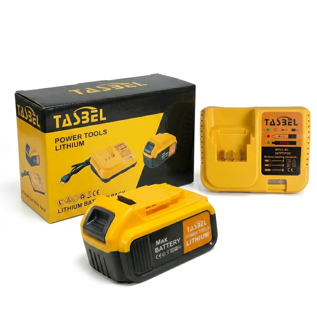 Kit Batería Litio + Cargador Tasbel Amarillo — Energía de Repuesto para tus Herramientas