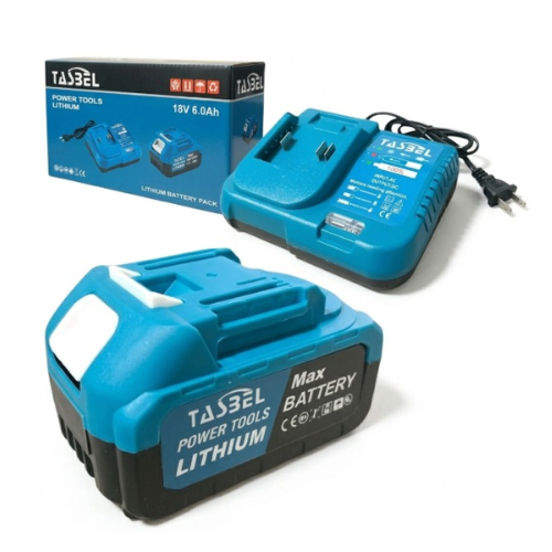 Kit Batería Litio + Cargador Tasbel Azul - Energía de Repuesto para tus Herramientas
