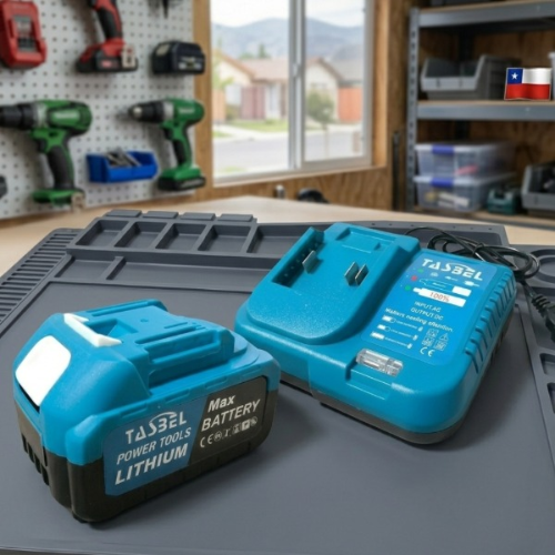 Kit Batería Litio + Cargador Tasbel Azul - Energía de Repuesto para tus Herramientas