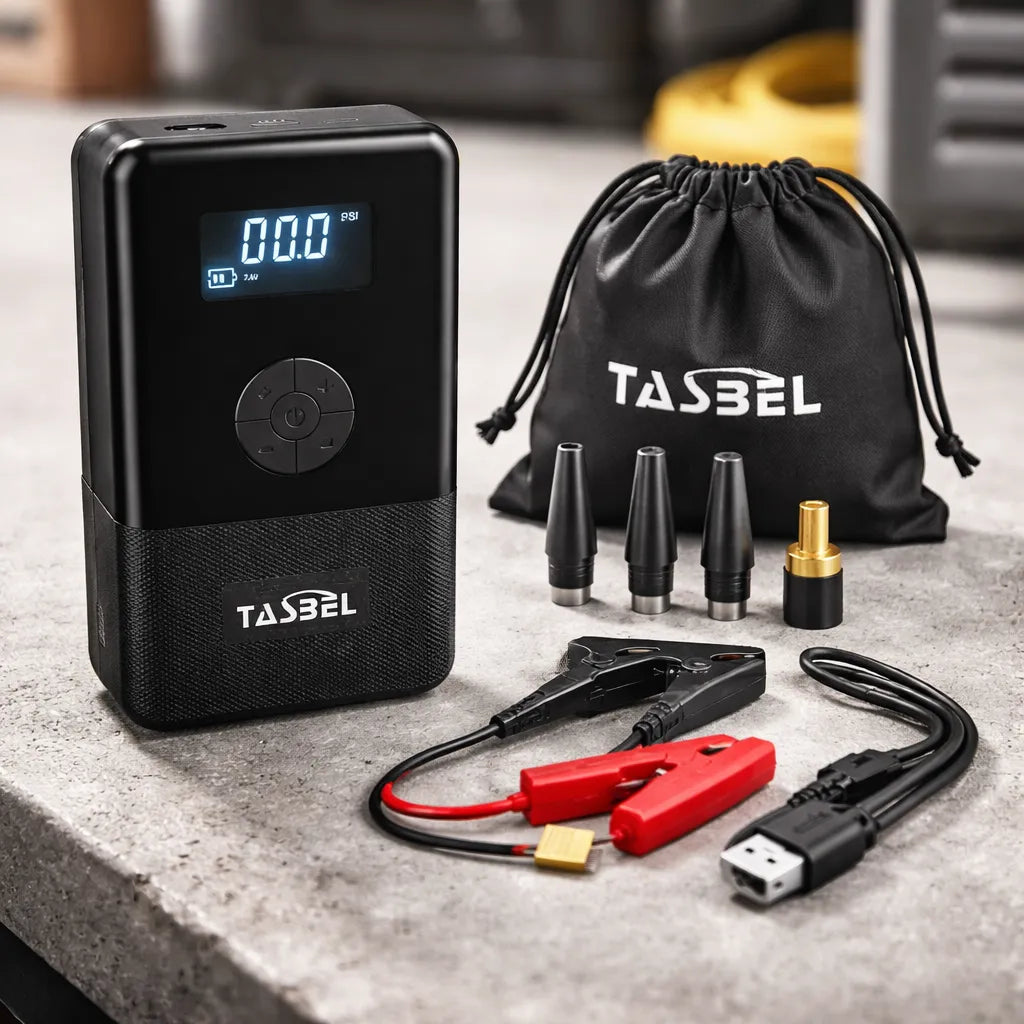 Arrancador de Auto 12V + Inflador de Neumáticos — Power Bank, Manómetro Digital y Linterna | Todo en Uno