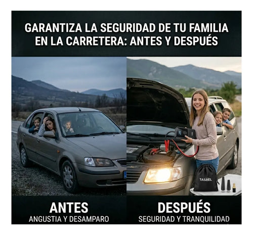 Arrancador de Auto 12V + Inflador de Neumáticos — Power Bank, Manómetro Digital y Linterna | Todo en Uno